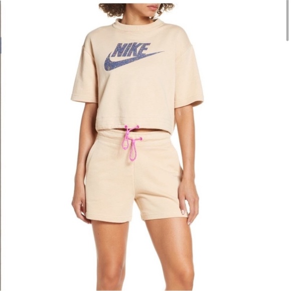 🎆Nike Sportswear Icon Clash Fleece Drawcord Shorts small tan loungewear pockets - Picture 2 of 16